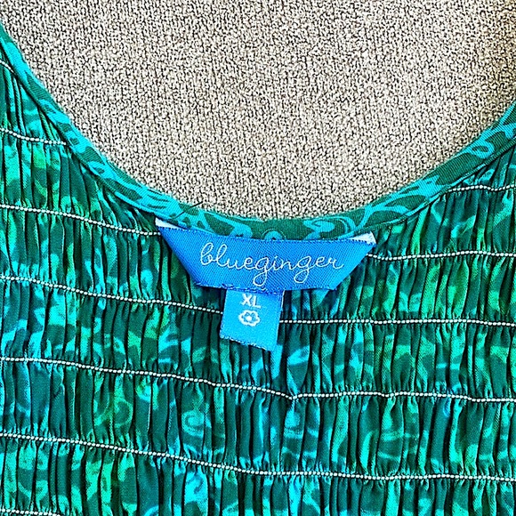 BLUE GINGER HAWAIIAN PRINT SMOCKED SCOOP NECK TOP MAXI DRESS.  Greens. XL - Picture 6 of 11